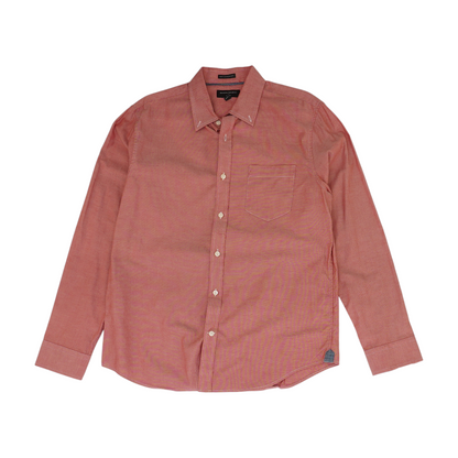 Red Solid Long Sleeve Button Down