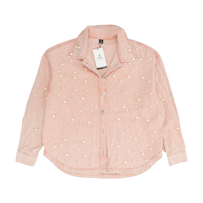 Pink Solid Denim Jacket