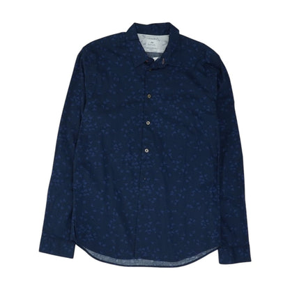 Navy Graphic Long Sleeve Button Down