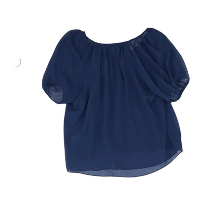 Navy Solid Short Sleeve Blouse