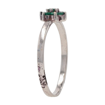 14K White Gold With Green Stone Flower Cluster Stackable Ring