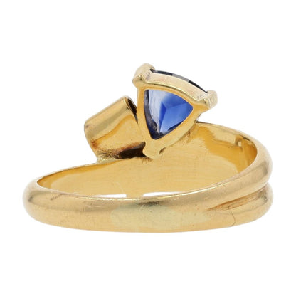 18K Gold Trillion Cut Sapphire In Abstract Setting Stackable Ring