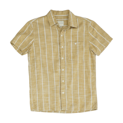 Tan Striped Short Sleeve Button Down