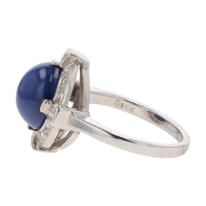 2 1/2 Ct 14K White Gold Synthetic Star Sapphire With Diamond Halo Cocktail Ring