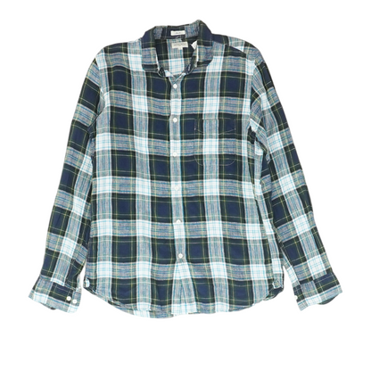 Navy Plaid Long Sleeve Button Down
