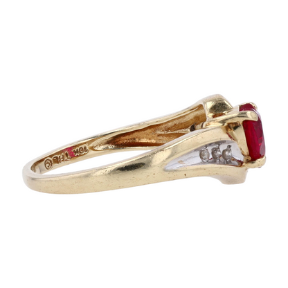 10K Yellow Gold Red Stone Fashion Ring
