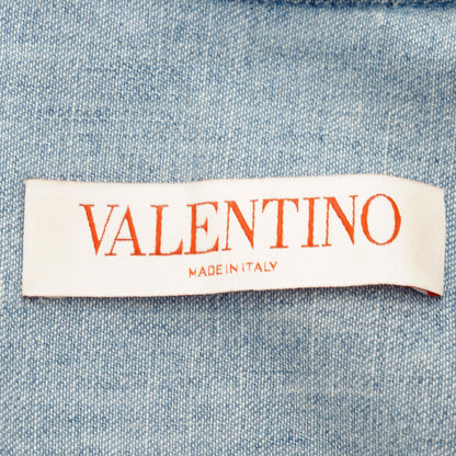 Blue Solid V-Neck Denim Long Sleeve Blouse
