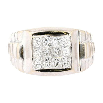 2.16 ct 14K White Gold Tension Set Cluster Diamond Gents Band With Rolex Shank
