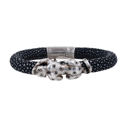 Sterling Silver Black Stone Bangle Bracelet
