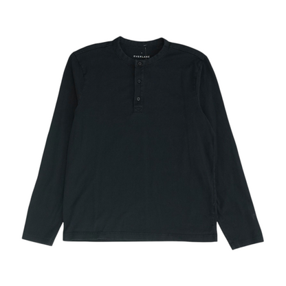 Everlane Black Solid Henley T-Shirt – Image 1