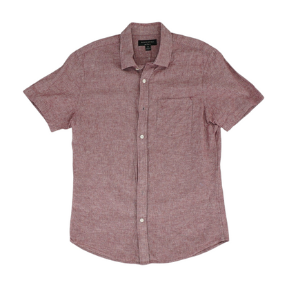 Red Solid Short Sleeve Button Down