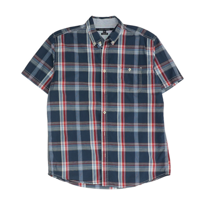 Navy Plaid Short Sleeve Button Down