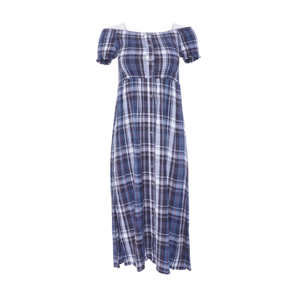 Navy Plaid Midi Dress