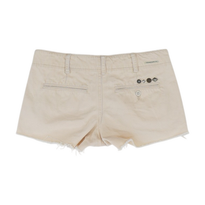 Beige Solid Denim Shorts