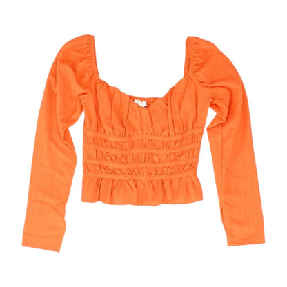 Orange Solid Long Sleeve Blouse