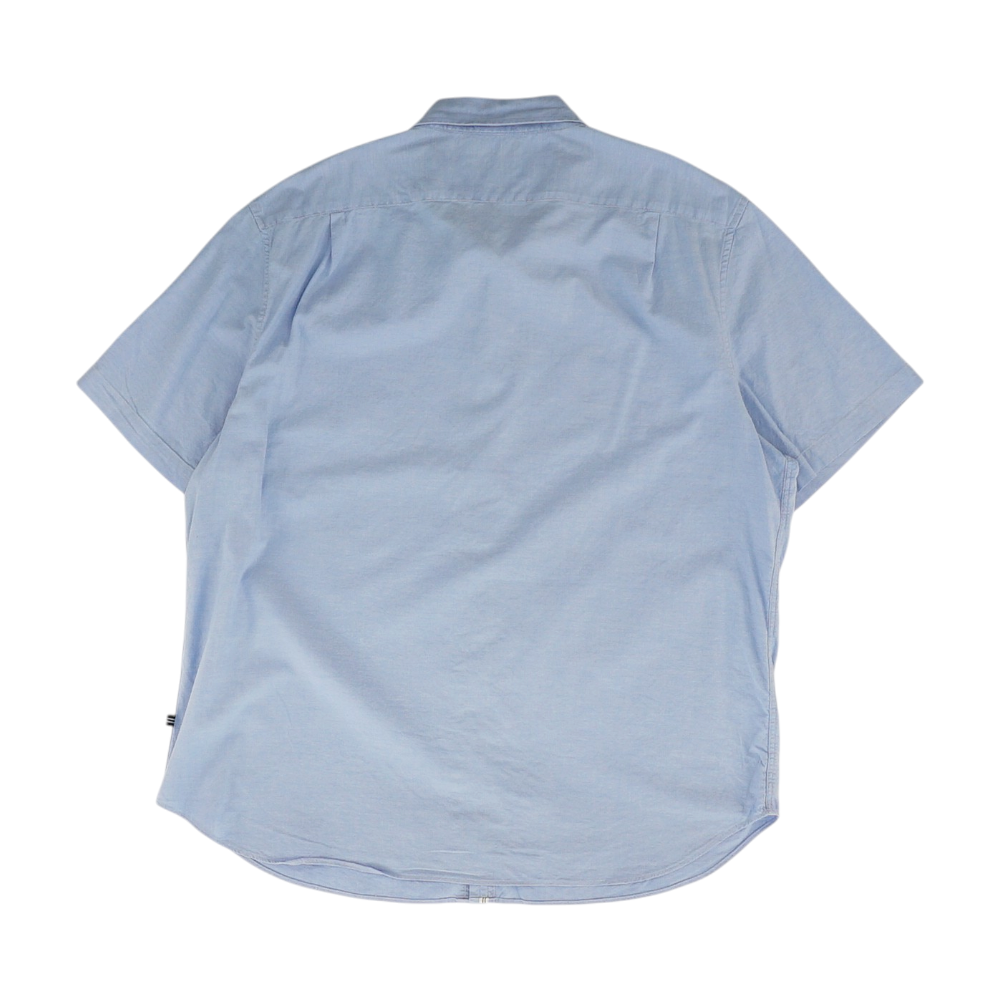 Blue Solid Short Sleeve Button Down