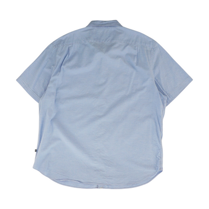 Blue Solid Short Sleeve Button Down