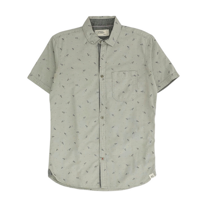 Gray Print Short Sleeve Button Down