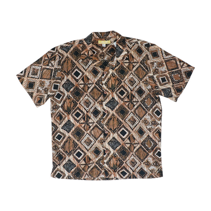 Brown Geometric Short Sleeve Button Down