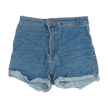 Blue Solid Denim Shorts