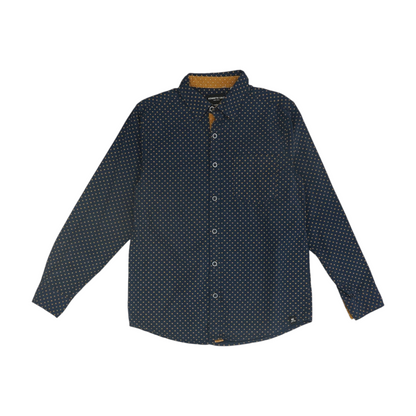 Navy Print Long Sleeve Button Down