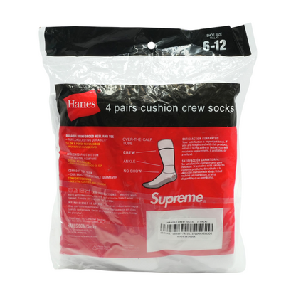 White SUPREME X HANES 4 Pair Cushion Crew Socks