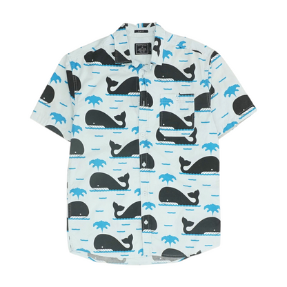 Blue Graphic Short Sleeve Button Down