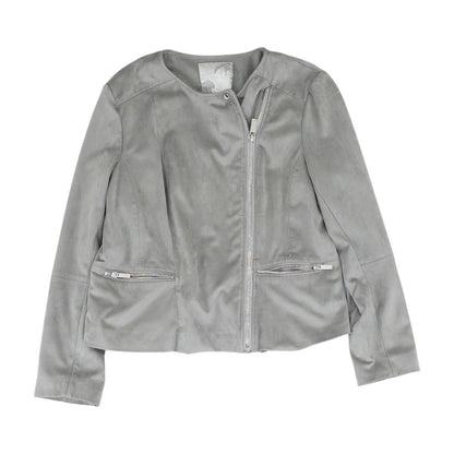Gray Solid Faux Leather Jacket