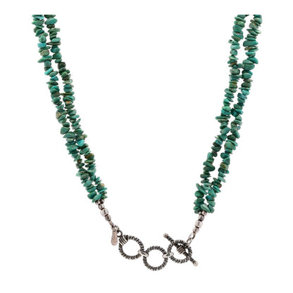 Silver Tone Clasp With Double Strand Green Beaded Necklace