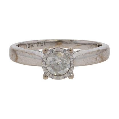 3/8 Ct 10K White Gold Round Diamond Solitaire Engagement Ring