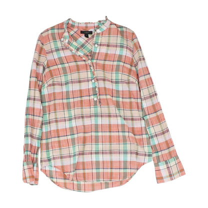 Peach Plaid Long Sleeve Blouse