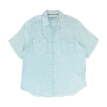 Blue Solid Short Sleeve Button Down