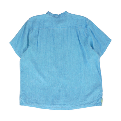 Blue Solid Short Sleeve Button Down