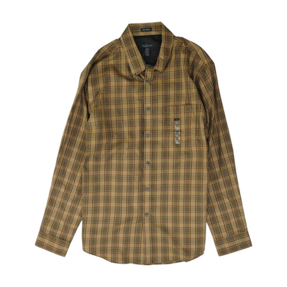 Van Heusen Khaki Plaid Long Sleeve Button Down – Image 1