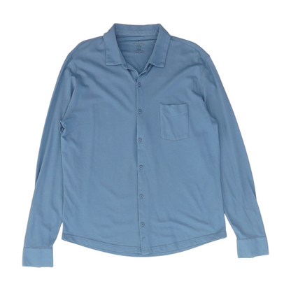 Blue Solid Long Sleeve Button Down