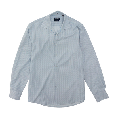 White Print Long Sleeve Button Down