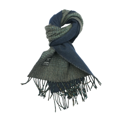 Navy Plaid Wool Scarf