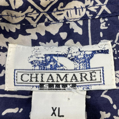 Vintage Navy Print Long Sleeve Button Down