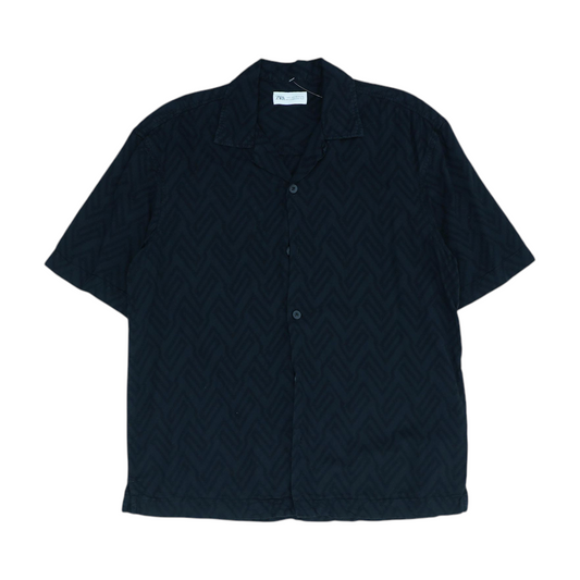 Black Solid Short Sleeve Button Down