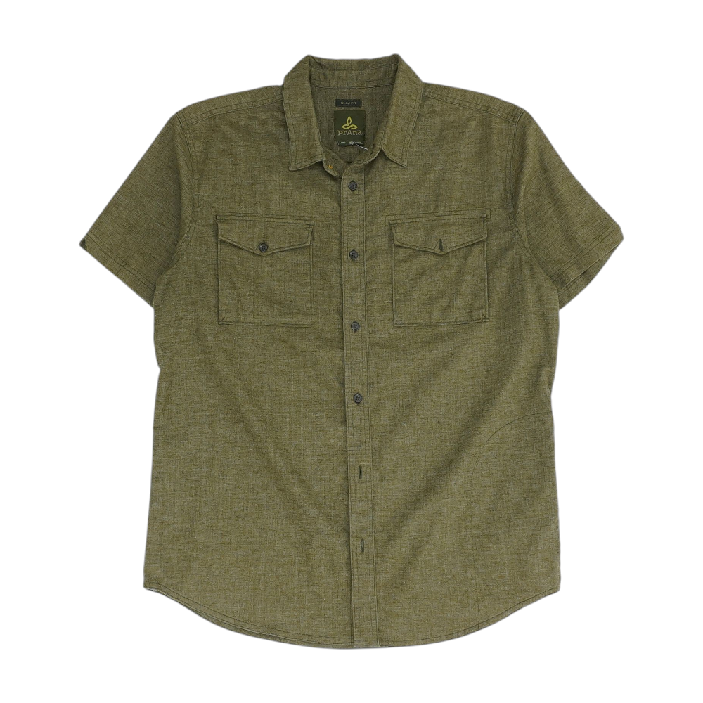 Green Solid Short Sleeve Button Down