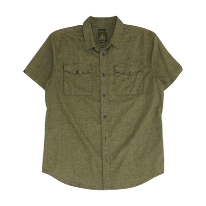 Green Solid Short Sleeve Button Down