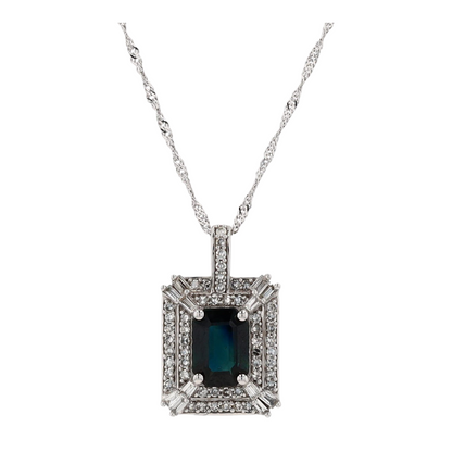 1 3/8 ctw 14K White Gold Sapphire Pendant Necklace