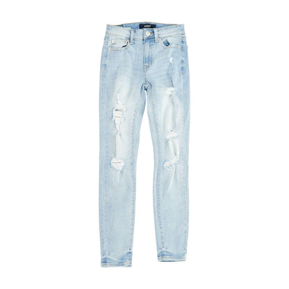 Blue Solid Mid Rise Skinny Leg Jeans