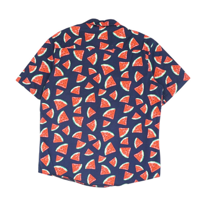 Navy Graphic Short Sleeve Button Down