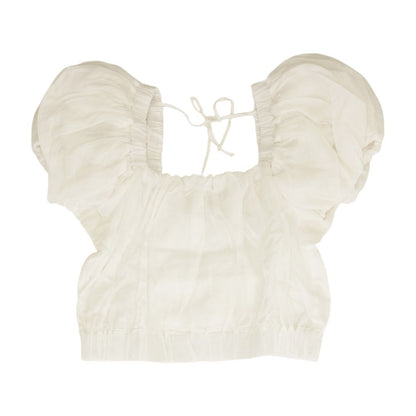 White Solid Short Sleeve Blouse