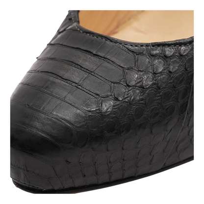 Black 100 Leather Embossed Studded Heels