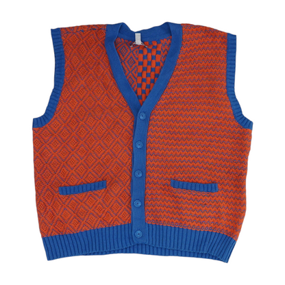 Orange Print Vest Sweater
