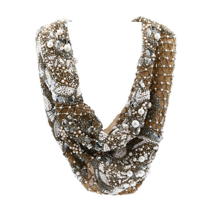 Le Charlot Nude Bib Beading And Embellishments Chiffon Pomp Mesh Bib Necklace