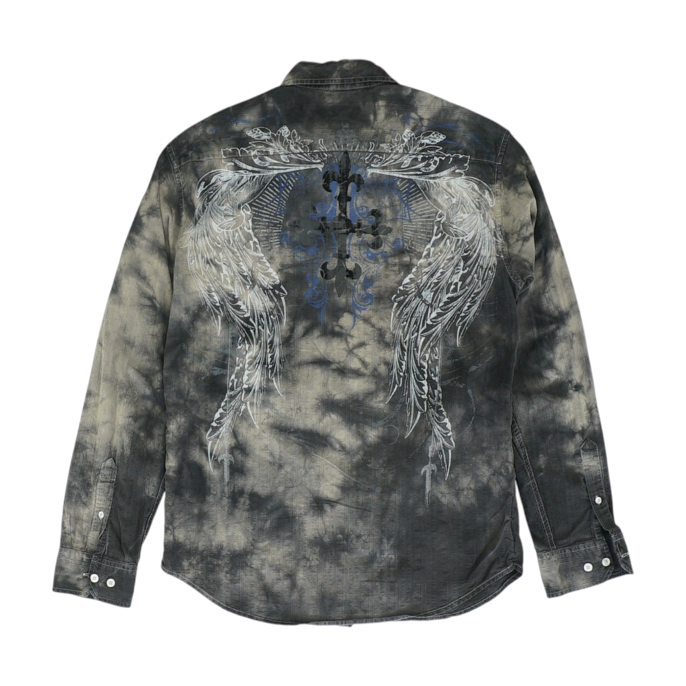 Gray Print Long Sleeve Button Down