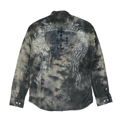 Gray Print Long Sleeve Button Down